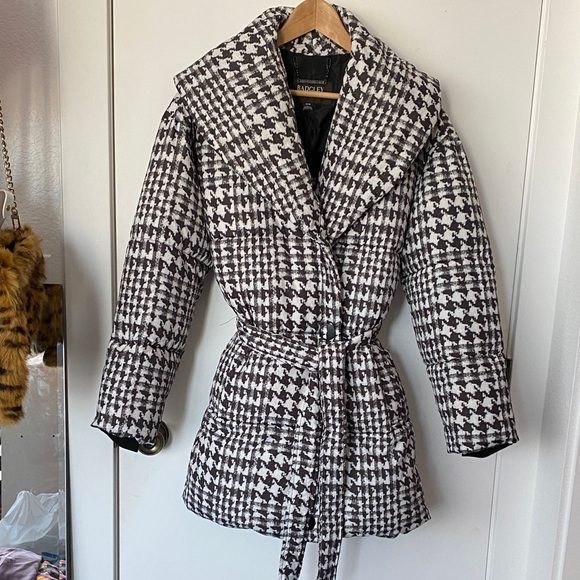 BADGLEY MISCHKA Black and White Houndstooth Puffer Coat NWT! - Picture 3 of 10